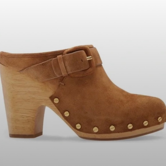 Veronica Beard Dacey Tan Suede Clogs - Picture 1 of 6